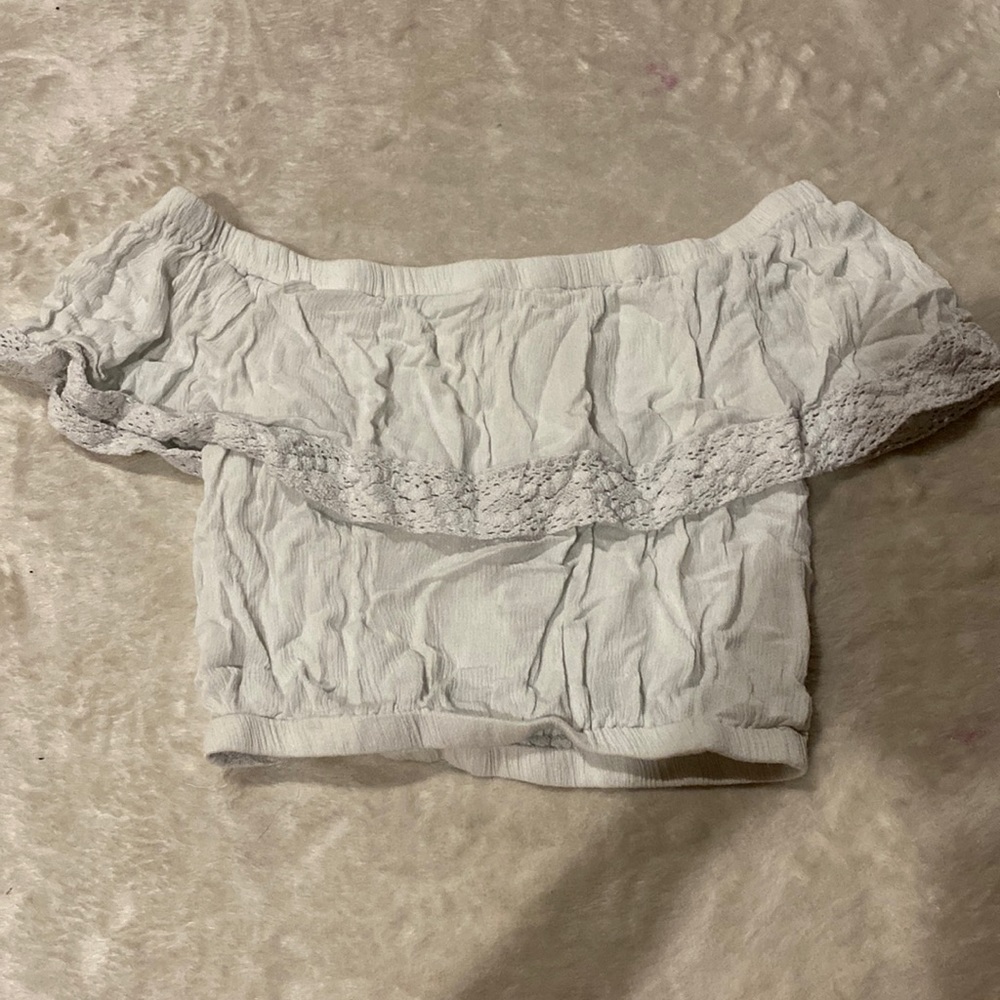 off the shoulder white fairy-core crop top